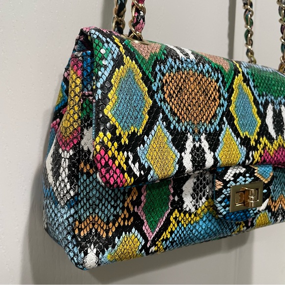 Multicolor Snake Skin Texture Tropical Handbag Purse Chic Resort Festival 10x5x3 - Picture 5 of 6